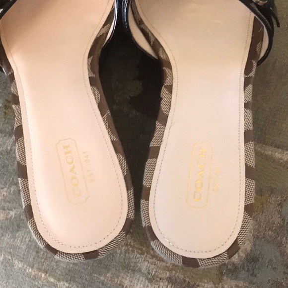 Coach Patent Leather Logo Wedge Sandals - Picture 3 of 5